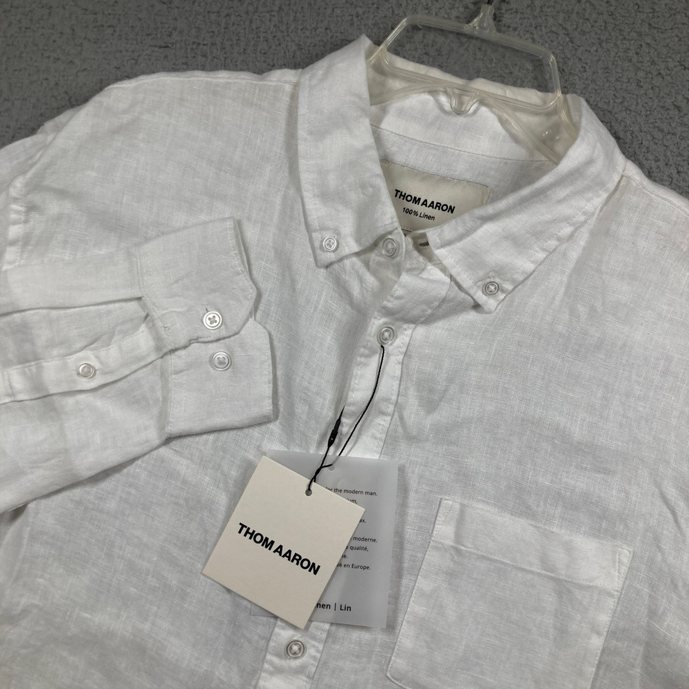 Thom Aaron Button Down Shirt Men XL NEW White 100% Linen Long Sleeve Coastal